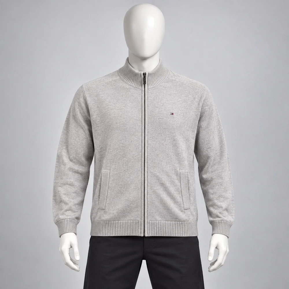 Tommy Hilfiger Full Zip Cardigan Sweater Mens XXL Gray Mock Neck Knit 2966